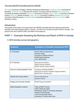 Examples Illustrating the Richness and Reach of EPO in Canada