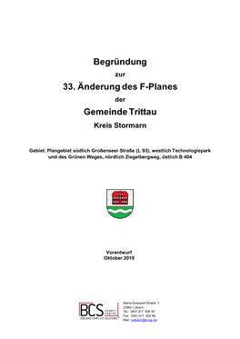 Begründung 33. Änderung Des F-Planes Gemeinde Trittau