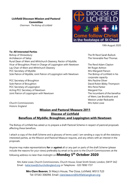 Mission and Pastoral Measure 2011 Diocese of Lichfield Benefices of Myddle; Broughton; and Loppington with Newtown