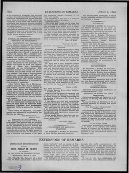 EXTENSIONS of REMARKS Match 5, 1975 Be It Antitrust Or Otherwise, Have Occurred and Expressing Deepest Sympathy to His the PRESIDING OFFICER