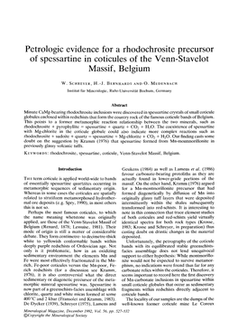 Petrologic Evidence for a Rhodochrosite Precursor of Spessartine in Coticules of the Venn-Stavelot Massif, Belgium