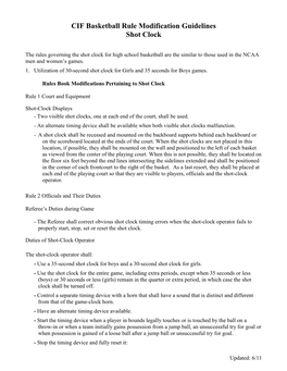 CIF Basketball Rule Modification Guidelines Shot Clock