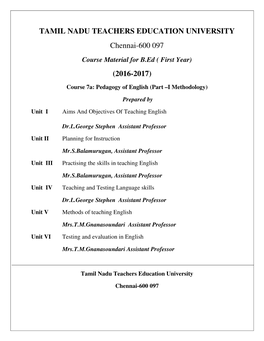 Pedagogy of English (Part –I Methodology)