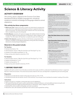 Science & Literacy Activity