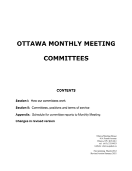 Ottawa Monthly Meeting Committees