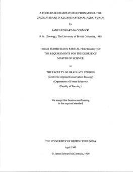 A Food-Based Habitat-Selection Model for Grizzly Bears in Kluane National Park, Yukon