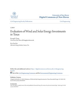 Evaluation of Wind and Solar Energy Investments in Texas Byungik Chang University of New Haven, Bchang@Newhaven.Edu