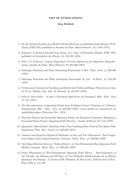 LIST of PUBLICATIONS Jürg Fröhlich 1. on the Infrared Problem in A