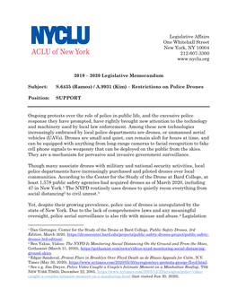 Legislative Affairs One Whitehall Street New York, NY 10004 212-607-3300 2019 – 2020 Legislative Memorandum Subj