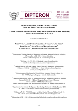 DIPTERON Akceptacja: 29.11.2019 Bulletin of the Dipterological Section of the Polish Entomological Society Wrocław 04 XII 2019