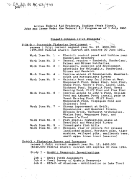 Jobs and Items Under the Federal Aid Program As of 1 July 1990