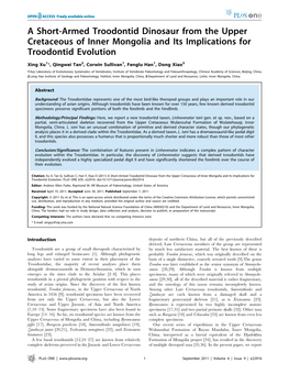 A Short-Armed Troodontid Dinosaur from the Upper Cretaceous of Inner Mongolia and Its Implications for Troodontid Evolution
