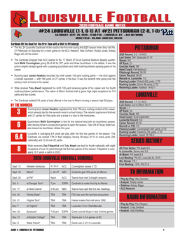 Louisville Football 2020 Football Game Notes #24 Louisville (1-1, 0-1) at #21 Pittsburgh (2-0, 1-0) Saturday, Sept