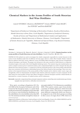 Chemical Markers in the Aroma Profiles of South Moravian Red Wine Distillates