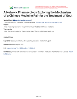 A Network Pharmacology Exploring the Mechanism of a Chinese Medicine Pair for the Treatment of Gout