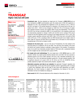 TRANSGAZ Higher Risks but Still Solid