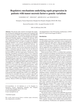 Regulatory Mechanisms Underlying Sepsis Progression in Patients with Tumor Necrosis Factor‑Α Genetic Variations