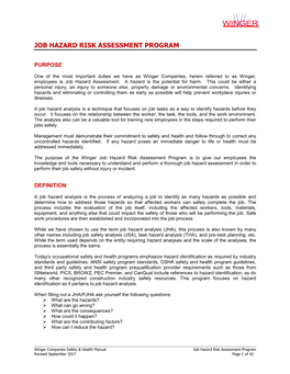 Job Hazard Risk Assessment Program