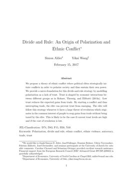 Divide and Rule: an Origin of Polarization and Ethnic Conﬂict*