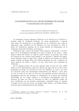 Los Martínez De Luna, Ricos Hombres De Sangre Y Naturaleza De Aragón