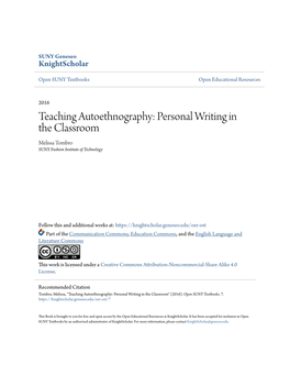 Teaching Autoethnography: Personal Writing in the Classroom Melissa Tombro SUNY Fashion Institute of Technology