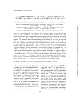 Allozyme Variation and Systematics of the Genus Apodemus (Rodentia: Muridae) in Asia Minor and Iran