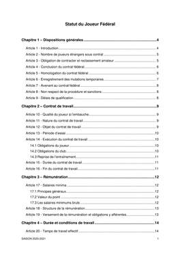Statut Du Joueur Fédéral / Saison 2020-2021