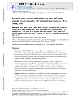 Bacterial Septic Arthritis Infections Associated with Intra- Articular Injection Practices for Osteoarthritis Knee Pain—New Jersey, 2017