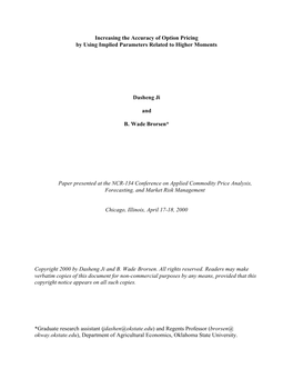 Increasing the Accuracy of Option Pricing by Using Implied Parameters Related to Higher Moments