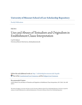Uses and Abuses of Textualism and Originalism in Establishment Clause Interpretation Carl H