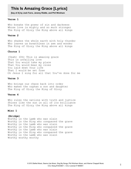 This Is Amazing Grace [Lyrics] [Key of A] by Josh Farro, Jeremy Riddle, and Phil Wickham