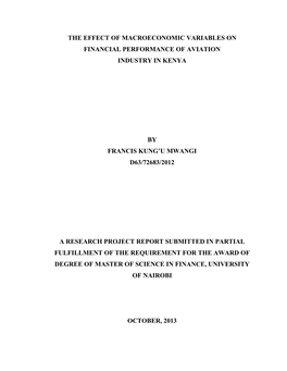 The Effect of Macroeconomic Variables on Financial Performance of Aviation Industry in Kenya