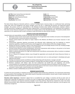 City of Rapid City Senior Human Resources Generalist Position Description