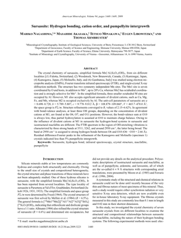 Sursassite: Hydrogen Bonding, Cation Order, and Pumpellyite Intergrowth