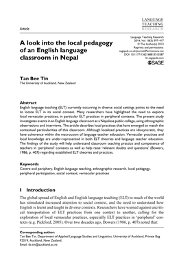 A Look Into the Local Pedagogy of an English Language Classroom in Nepal