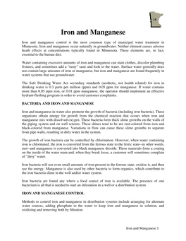 Iron and Manganese Removal Is Reduced