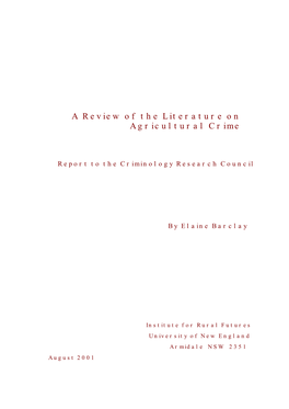 A Review of the Literature on Agricultural Crime