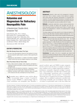 Ketamine and Magnesium for Refractory Neuropathic Pain