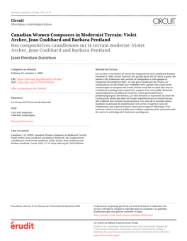 Canadian Women Composers in Modernist Terrain