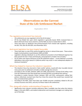 Observations on the Current State of the Life Settlement Market