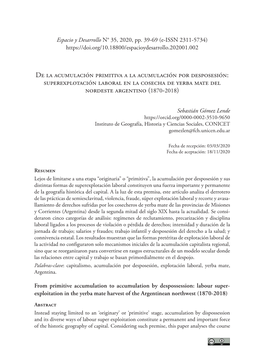 Superexplotación Laboral En La Cosecha De Yerba Mate Del Nordeste Argentino (1870-2018)