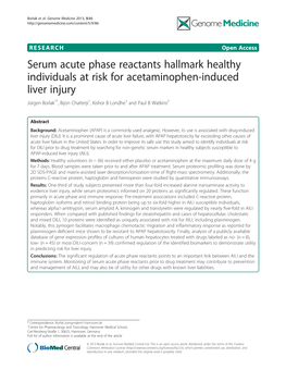 Serum Acute Phase Reactants Hallmark Healthy Individuals at Risk For