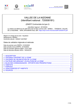 VALLEE DE LA NIZONNE (Identifiant National : 720008181)