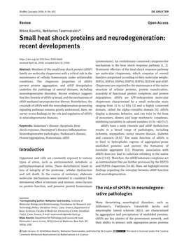 Small Heat Shock Proteins and Neurodegeneration: Recent Developments