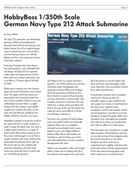 Hobbyboss 1/350Th Scale German Navy Type 212 Attack Submarine by Tracy White