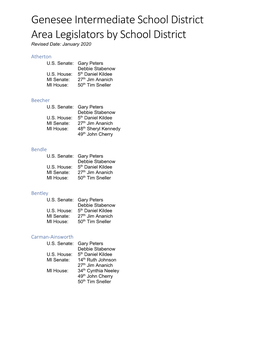 Genesee Intermediate School District Area Legislators by School District Revised Date: January 2020