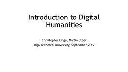 Introduction to Digital Humanities