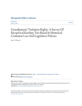 Grandparents' Visitation Rights: a Survey of Reciprocal Kinship-Ties Based in Historical Common Law and Legislative Policies Jane E