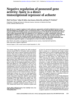 Negative Regulation of Proneural Gene Activity: Hairy Is a Direct Transcriptional Repressor of Achaete