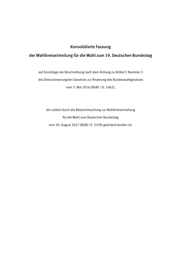 Konsolidierte Fassung Der Wahlkreiseinteilung Für Die Wahl Zum 19